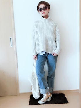 「ドラフトリーバイス」｜「アイテム（トートバッグ）」を使った、maikoroさん（レディース・158cm）の冬コーディネート
