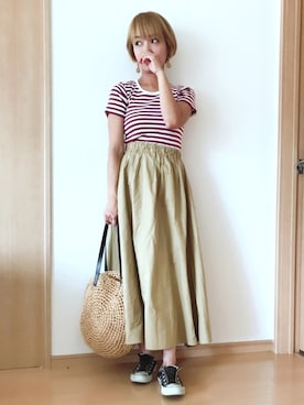 「Kastane（カスタネ）のチノボリュームスカート（スカート）」を使った、maikoroさん（レディース・158cm）の夏コーディネート