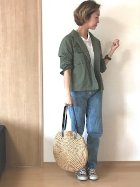 「カーキ×ホワイト」｜maikoroさん（レディース・158cm）の春コーディネート