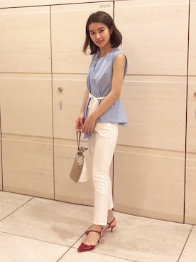 「GOUT COMMUN（グーコミューン）のアイテム（ショルダーバッグ）」を使った、中瀬古ゆきなさん（レディース・165cm）の夏コーディネート