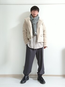 「ボア」｜「アイテム（ライダースジャケット）」を使った、フリフリさん（メンズ・167cm）の秋コーディネート
