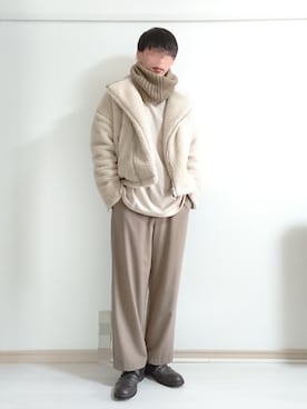「ボア」｜「アイテム（ライダースジャケット）」を使った、フリフリさん（メンズ・167cm）の秋コーディネート