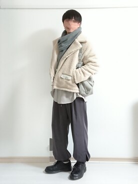 「ボア」｜「アイテム（ライダースジャケット）」を使った、フリフリさん（メンズ・167cm）の秋コーディネート