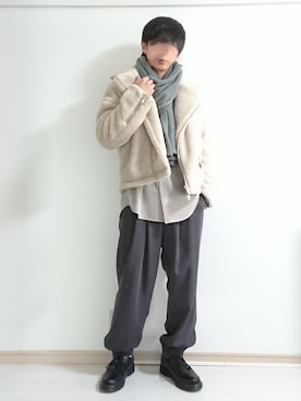 「ボア」｜「アイテム（ライダースジャケット）」を使った、フリフリさん（メンズ・167cm）の冬コーディネート