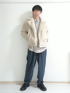 「ボア」｜「アイテム（ライダースジャケット）」を使った、フリフリさん（メンズ・167cm）の冬コーディネート