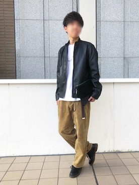 「JUNRED（ジュンレッド）のアイテム（ライダースジャケット）」を使った、のすけさん（メンズ・175cm）の秋コーディネート