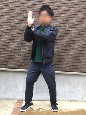 「GLOBAL WORK（グローバルワーク）のURBAN SLACKS/814123（その他パンツ、ブルー系）」を使った、おじゅんさん（メンズ・160cm）の春コーディネート