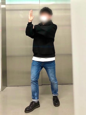 「UNIQLO（ユニクロ）のアイテム（デニムパンツ、ブルー系）」を使った、おじゅんさん（メンズ・160cm）の冬コーディネート