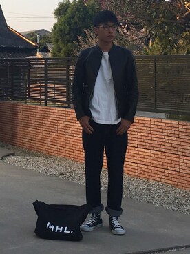 「くつした」｜「アイテム（ライダースジャケット）」を使った、さいこうさん（メンズ・173cm）の春コーディネート