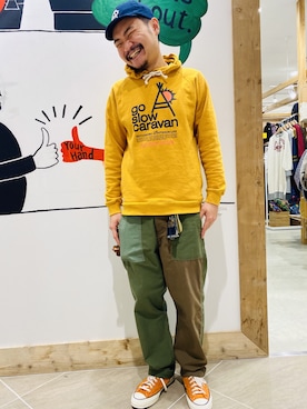 「goslowcaravan」｜「アイテム（キャップ）」を使った、vanvanmoritaさん（メンズ・177cm）の冬コーディネート