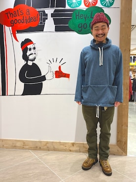 「goslowcaravan」｜「アイテム（ニットキャップ/ビーニー）」を使った、vanvanmoritaさん（メンズ・177cm）の冬コーディネート
