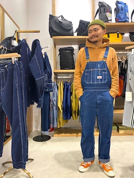 「goslowcaravan」｜「アイテム（オールインワン・サロペット）」を使った、vanvanmoritaさん（メンズ・177cm）の冬コーディネート