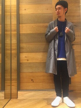 「Champion（チャンピオン）のアイテム（ニットキャップ/ビーニー）」を使った、やんぬ(はらだ)さん（メンズ・165cm）の春コーディネート