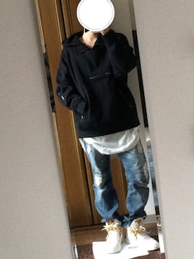 「H&M（エイチ・アンド・エム）のアイテム（Tシャツ/カットソー、ホワイト系）」を使った、@大知さん（メンズ・170cm）の冬コーディネート