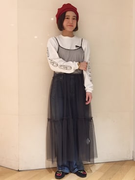 「ミックススタイル」｜「アイテム（ハンチング/ベレー帽）」を使った、yamashita  aiさん（レディース・157cm）の春コーディネート