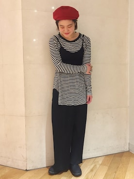 「アイテム（ハンチング/ベレー帽、レッド系）」を使った、yamashita  aiさん（レディース・157cm）の春コーディネート