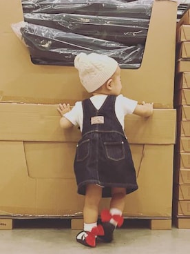 「PETIT BATEAU（プチバトー）のアイテム（ジャンパースカート）」を使った、ななさん（キッズ・70cm）の秋コーディネート