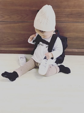 「ARCH & LINE（アーチアンドライン）のアイテム（バッグ）」を使った、ななさん（キッズ・70cm）の秋コーディネート