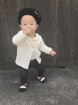 「BEAMS（ビームス）のアイテム（シューズ）」を使った、ななさん（キッズ・70cm）の秋コーディネート