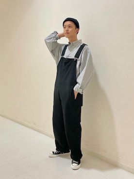 「UNIVERSAL OVERALL（ユニバーサルオーバーオール）のアイテム（サロペット/オーバーオール）」を使った、Kaede Osadaさん（メンズ・173cm）の秋コーディネート