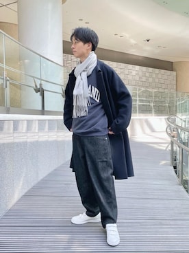 「Tシャツ/カットソー」｜「アイテム（ステンカラーコート）」を使った、Kaede Osadaさん（メンズ・173cm）の秋コーディネート
