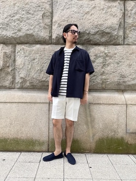 「Tシャツ/カットソー」｜「アイテム（スリッポン）」を使った、喜納さん（メンズ・176cm）の夏コーディネート