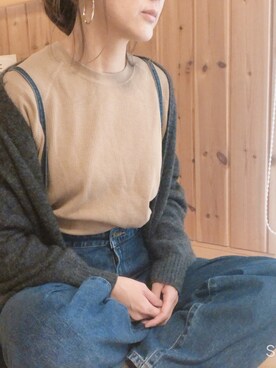 「FREAK'S STORE（フリークスストア）のワッフルプルオーバー（Tシャツ/カットソー、ベージュ系）」を使った、@RIHO23さん（レディース・160cm）の秋コーディネート