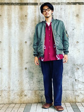 「半袖シャツ」｜「アイテム（ブルゾン）」を使った、奥野翼さん（メンズ・180cm）の夏コーディネート