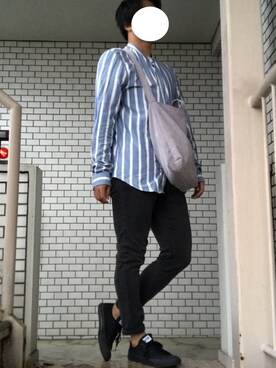 「Bershka（ベルシュカ）のアイテム（シャツ/ブラウス、ブルー系）」を使った、Yさん（メンズ・175cm）の夏コーディネート