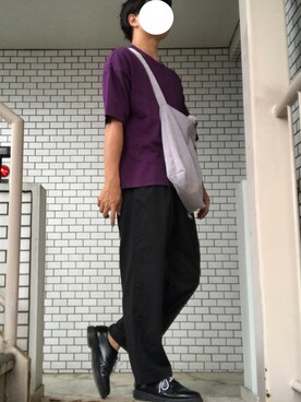 「JUNRED（ジュンレッド）のUSAコットンビッグＴシャツ（Tシャツ/カットソー、パープル系）」を使った、Yさん（メンズ・175cm）の夏コーディネート