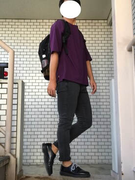 「JUNRED（ジュンレッド）のUSAコットンビッグＴシャツ（Tシャツ/カットソー、パープル系）」を使った、Yさん（メンズ・175cm）の夏コーディネート