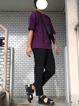 「HARE（ハレ）の【MENS】エアソールサンダル(HARE)（サンダル、ブラック系）」を使った、Yさん（メンズ・175cm）の夏コーディネート