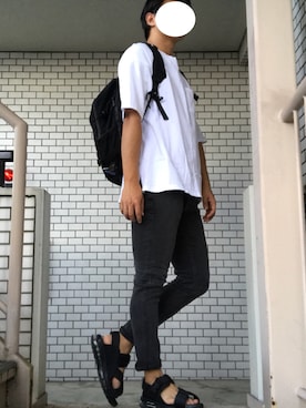「JUNRED（ジュンレッド）のUSAコットンビッグＴシャツ（Tシャツ/カットソー、ホワイト系）」を使った、Yさん（メンズ・175cm）の夏コーディネート