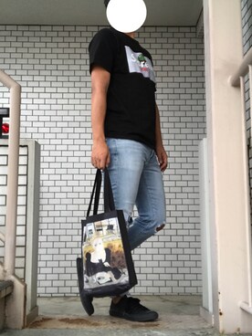 「Supreme （シュプリーム）のアイテム（Tシャツ/カットソー、ブラック系）」を使った、Yさん（メンズ・175cm）の夏コーディネート