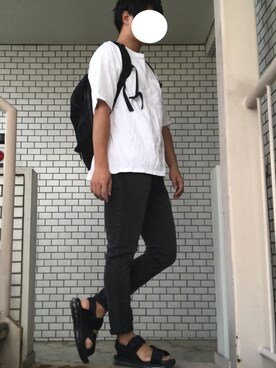 「JUNRED（ジュンレッド）のUSAコットンビッグＴシャツ（Tシャツ/カットソー、ホワイト系）」を使った、Yさん（メンズ・175cm）の秋コーディネート