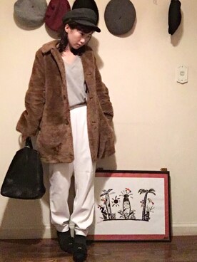 「ehka sopo（エヘカソポ）のアイテム（ムートンコート）」を使った、Nagiさん（レディース・154cm）の冬コーディネート