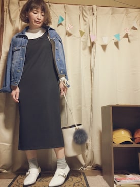 「キャミソールワンピ」｜「アイテム（ジャケット/アウター）」を使った、meguさん（レディース・153cm）の冬コーディネート