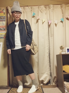 「バブーシュ」｜「アイテム（ブルゾン）」を使った、meguさん（レディース・153cm）の冬コーディネート