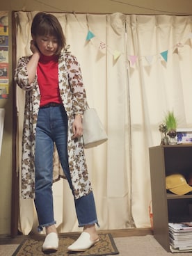 「フラワープリント」｜「アイテム（その他シューズ）」を使った、meguさん（レディース・153cm）の春コーディネート