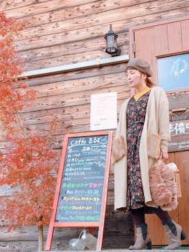 「フラワープリント」｜「アイテム（シャツワンピース）」を使った、meguさん（レディース・153cm）の冬コーディネート