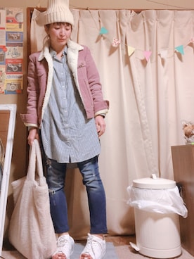 「Lee（リー）のアイテム（その他アウター）」を使った、meguさん（レディース・153cm）の冬コーディネート