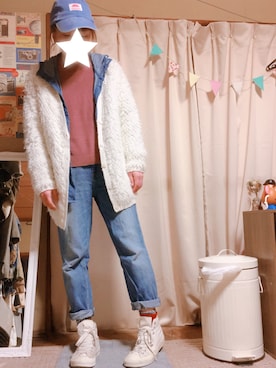 「ANVIL（アンヴィル）のアイテム（帽子）」を使った、meguさん（レディース・153cm）の冬コーディネート