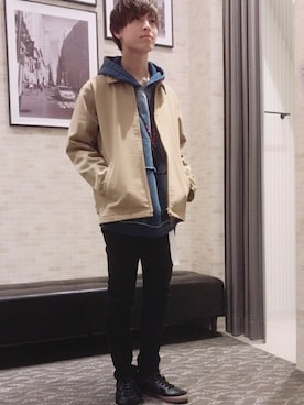 「ジャーマントレーナー」｜「アイテム（カバーオール）」を使った、(　ﾟдﾟ)ｸﾜｯPさん（メンズ・171cm）の春コーディネート