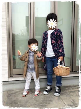 「アイテム（かごバッグ）」を使った、yu-soさん（キッズ・129cm）の春コーディネート