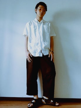 「露天商のアイテム（サングラス、ピンク系）」を使った、Syun Obaraさん（メンズ・175cm）の夏コーディネート
