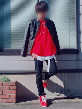 「THE CASUAL（カジュアル）のアイテム（ライダースジャケット）」を使った、Koさん（メンズ・178cm）の秋コーディネート