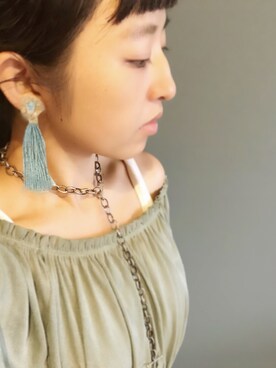 「tone（トーン）の【flua】【vintage　accessory】　２way　ヴィンテージ ウェディング アクセサリー　１４ｋｇｆ 　ターコイズ　タッセル　ピアス（ピアス（両耳用）、ゴールド系）」を使った、flua vintageさん（レディース・152cm）の秋コーディネート