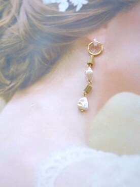 「tone（トーン）の【flua】【vintage accessory】淡水パール ヴィンテージ  チェーン イヤリング（イヤリング、ゴールド系）」を使った、flua vintageさん（レディース・152cm）の秋コーディネート