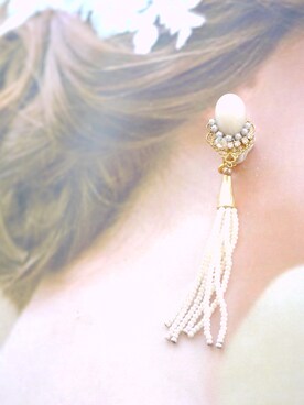 「tone（トーン）の【flua】【vintage accessory】ブライダル 2way  ヴィンテージ ビーズ細小タッセル イヤリング（イヤリング、ゴールド系）」を使った、flua vintageさん（レディース・152cm）の秋コーディネート