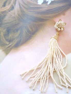 「tone（トーン）の【flua】【vintage accessory】ブライダル 2way  スター パール ヴィンテージ  ロングビーズタッセル ピアス（ピアス（両耳用）、ゴールド系）」を使った、flua vintageさん（レディース・152cm）の秋コーディネート
